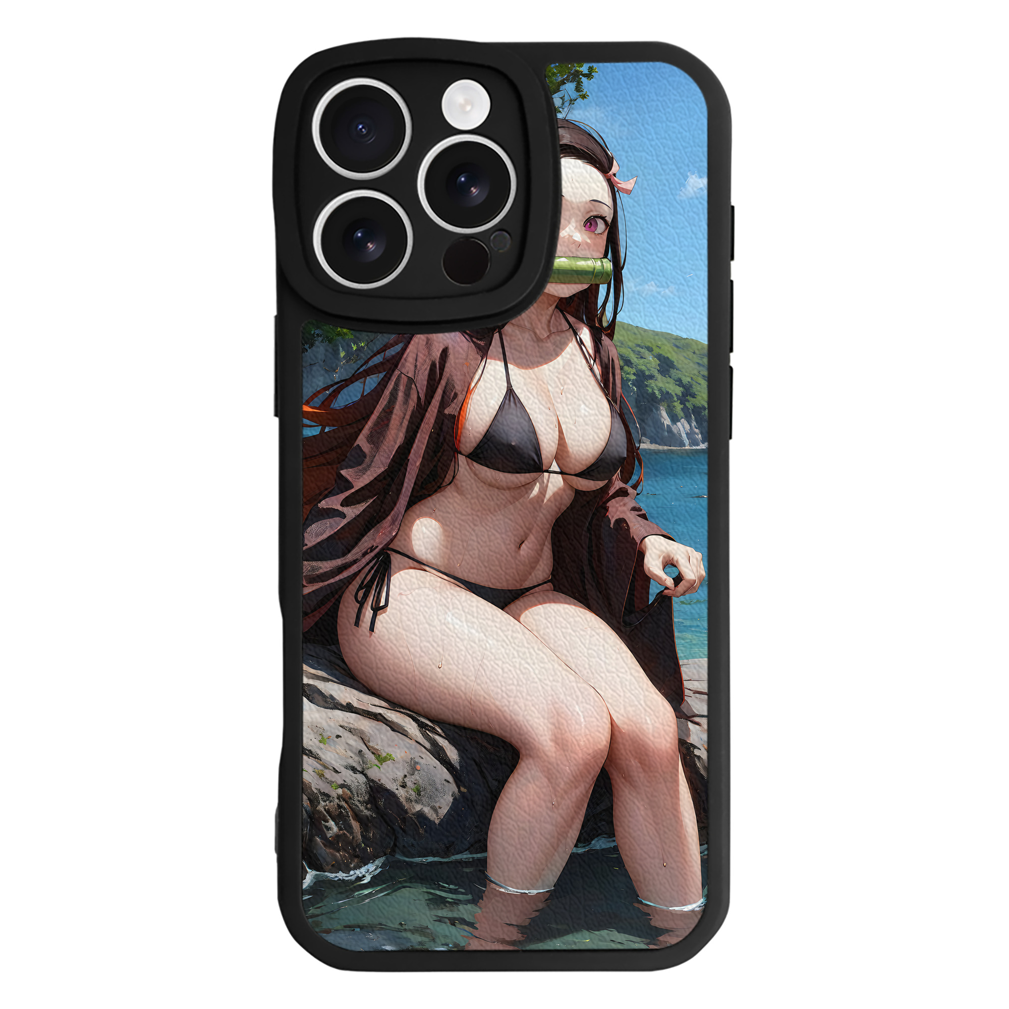 （画像用） 鬼滅の刃（きめつのやいば）竈門 禰󠄀豆子／かまど ねずこ Kamado Nezuko 【iPhone 16シリーズ対応】シリコンスマホケース（レザー調） 材質：シリコン